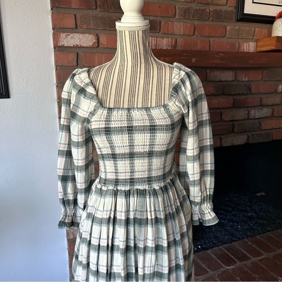 Madewell Elbow-Sleeve Smocked Mini Dress in Lebaum Plaid Sz S - Picture 3 of 10